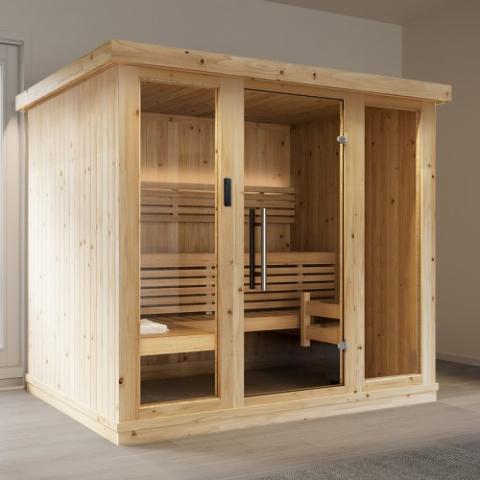 SaunaLife Model X7 Indoor Home Sauna XPERIENCE Series Indoor Sauna DIY Kit w/LED Light System, Up to 6-Person, Spruce, 79" x 62" x 79" - PremiumDepot